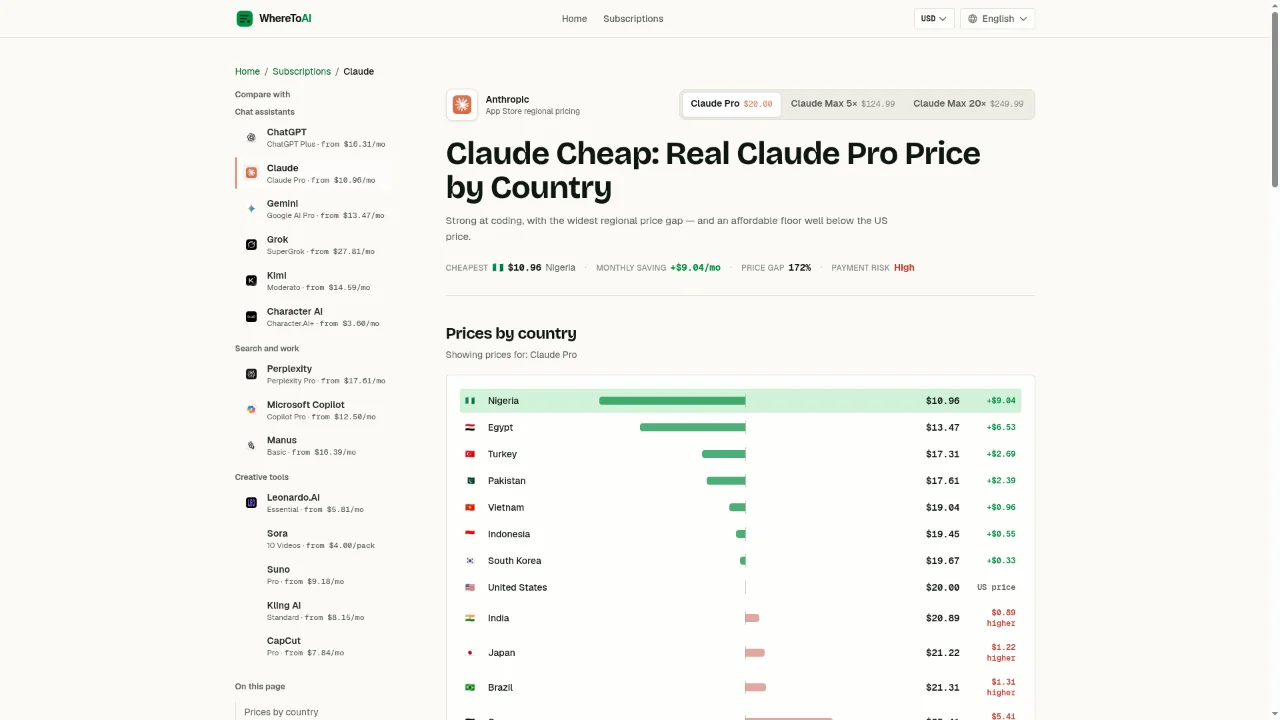 WhereToAI — Claude Cheap screenshot 1